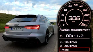 Audi RS6 Performance 630 HP acceleration 0-60 mph 0-100-200-250-300 km/h top max speed GPS drag time