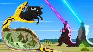 Rescue GODZILLA & KONG From EVOLUTION OF PYTHON: The Battle Against Digestive System - FUNNY CARTOON