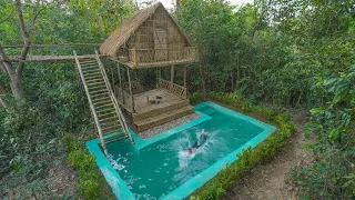 Amazing! Girl Build The Most Beautiful Swimming Pool Around Bamboo Grass Roof Home Villa