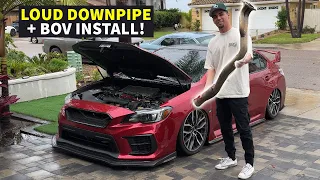 Subaru WRX STI Downpipe & HKS BOV Install! (Loud Exhaust/Turbo Noises)