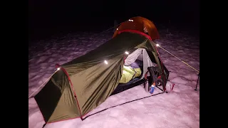 Ben Nevis summit camp in the snow with the Olpro Voyager 2