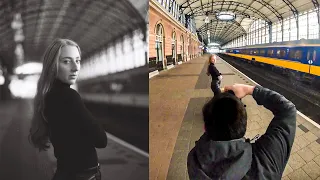 Calm Morning B&W Analog Photoshoot at a Train Station (Ilford Delta 400)