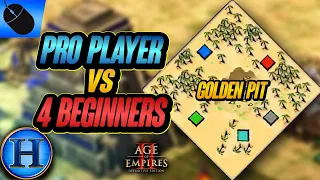 Professional Player vs 4 Beginners on GOLDEN PIT | AoE2