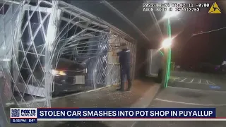 Stolen car crashes into Puyallup pot shop | FOX 13 Seattle