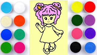 Sand painting coloring cute princess girl with pink hair