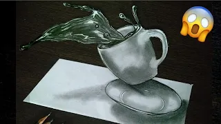 Easy 3D Trick Art- Coffee Cup Illusion Drawing |  Drawing vs Reality - How to Draw Realistic Art