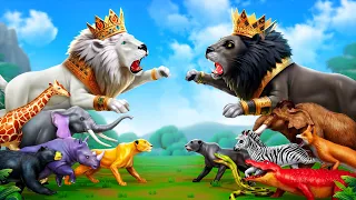 Clash of Kings: Black Lion vs White 🦁 Battle for the Animal Kingdom | 3D Animals Cartoon 2024