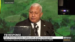 Fijian PM Frank Bainimarama returns serve on John Alexander over 'move to higher ground' comment