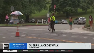 Street safety advocates create "guerilla crosswalk" in Elysian Park
