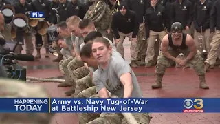 Army faces off against Navy in tug of war on Battleship NJ