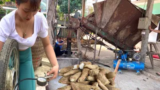 The genius girl repaired the cassava grinder while the farmer repaired the grinder motor