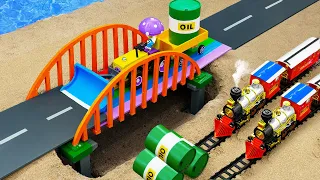 Diy tractor mini Bulldozer to making Concrete Bridge | diy Train transporting Gasoline Oil | HP Mini