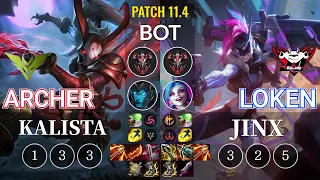 V3 Archer Kalista vs JDG LokeN Jinx Bot - KR Patch 11.4