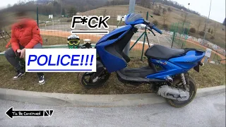 Red and blue aerox VS police!!! II aerox 70cc II police II stage 6 II polini II wheelie II