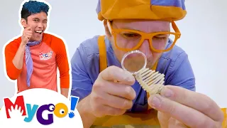 Explore Dino Fossils! | Blippi | MyGo! Sign Language for Kids | Educational Videos