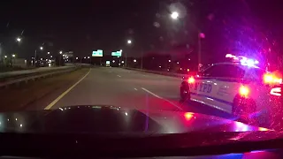 cop makes illegal u turn on the highway (cop chase)