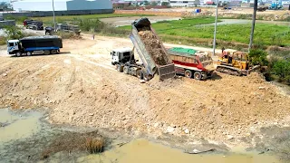 Best Development Equipment, Skills Truck & Komatsu Dozer push Land Filling Clearing Dirt work well