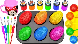 Satisfying Video l How To Make Rainbow Lollipop Candy with 6 Glitter Color Eggs Cutting ASMR