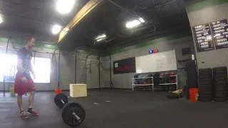 7 min EMOM: 5 TnG Power Snatch @ 95#, 5 Box Jumps @ 24", 5 Burpees - Round 2