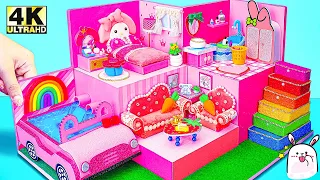 How To Make Cute Hello Kitty House has 2 Floors Bunk Bed, Kitchen,Living Room ❤️ DIY Miniature House