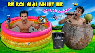 Bể bơi lu nước chị ong nâu vs phao bể bơi cầu vồng khổng lồ =))