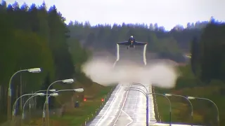 F-18 Super Hornet Fighter Jet Take Off From the Highway