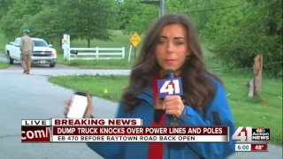 Dump truck knocks over power lines and poles – EB 470 before Raytown Road back open