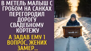 В метель малыш с гробом на санках перекрыл дорогу свадебному кортежу… А задав 1 вопрос, жених замер…