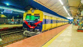 Indian superfast memu train arriving at the station at night | 13179 Sealdah-Siuri Memu express |