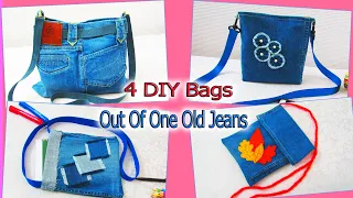 4 DIY Easy Bags Out Of One Pair Old Jeans - Recycle From Old Denim - Old Jeans Crafts Ideas
