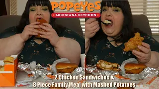 Popeyes Chicken Sandwich & 8 Piece Family Meal with Mashed Potatoes Mukbang