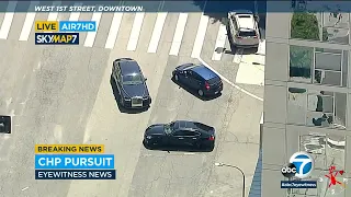 END OF CHASE: Driver in Rolls Royce pursuit apparently escapes after entering parking garage in DTLA