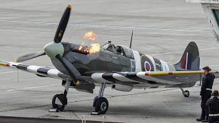 ✈ BBMF Spitfire Mk V Engine Start with Flames | London Southend Airport