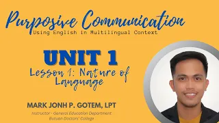 UNIT 1: LANGUAGE AND COMMUNICATION, LESSON 1: THE NATURE OF LANGUAGE, Part 1