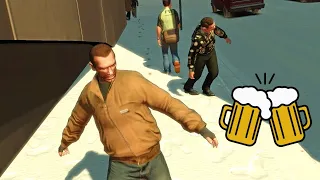 GTA IV - Niko Getting Drunk with Friends (Snow Mod)