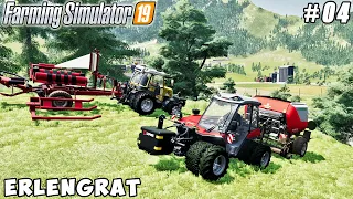 Mowing and raking grass, making silage bales | Erlengrat Farm | Farming simulator 19 | Timelapse #04