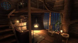 Comfortable Treehouse with Rain & Fireplace Sounds for 12 hours