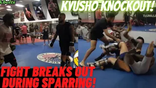 Fight breaks out during sparring Bruce Iron Lion vs Rob Sanfilippo Knocked out cold