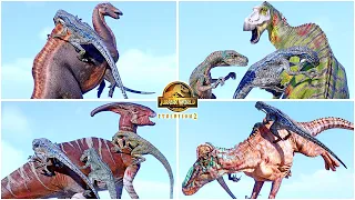 Blue, Delta, Echo, Charlie Velociraptors VS All Hadrosaurus' Animations 🦖 Jurassic World Evolution 2