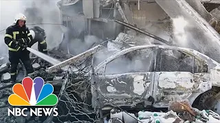 Ukrainian Firefighters Battle Flames After Russian Strike In Mykolaiv