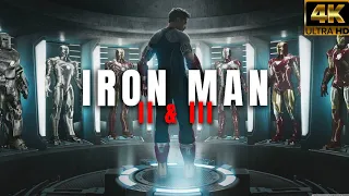 Iron Man 2 & 3 movies best scenes, suit-up and action MCU Superhero 4K Robert downey Jr.