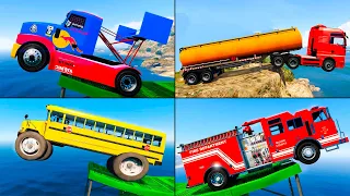 Trucks, Buses and Cars Jumping Into The Water - GTA 5 Mods 1 hour water challenge COMPILATION