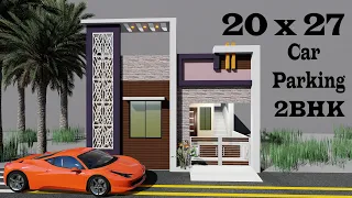 20 BY 27 house with car parking , 20x27 house plan , 20*27 3d house elevation