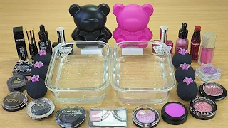 BLACK vs Hot PINK SLIME Mixing makeup and glitter into Clear Slime Satisfying Slime Videos