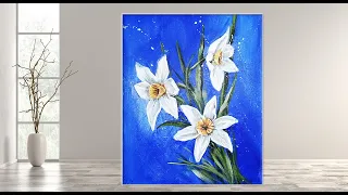 How to Paint Daffodil Narcissus  Flowers in Easy Step by Step / Acrylic /MariArtHome