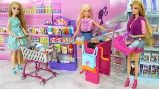 Barbie Supermarket Toy unboxing - Rapunzel Grocery Shopping - Barbie doll Bicycle Bike