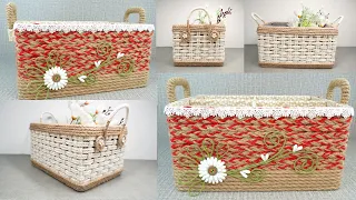 2 Ideas DIY Recycle Cardbroad And Jute Rope To Basket / Rope Organizer / Handmade / Tutorial