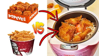KFC vs. Popeyes FRIED CHICKEN in RICE COOKER HACK RECIPE! DELICIOUS Food Hack