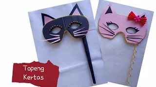 CARA MEMBUAT TOPENG DARI KERTAS DAN KARDUS | DIY CAT MASK | TOPENG KARNAVAL | TOPENG KERTAS