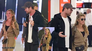 Chris Hemsworth keeps it casual as he and his wife Elsa Pataky jet out of Australia for his much